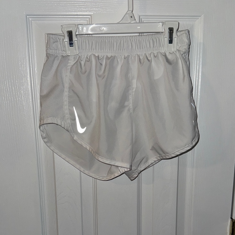 Nike White Athletic Running Shorts with Reflective Swoosh